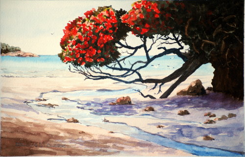 How to Paint Pohutukawa at the Beach in Watercolour