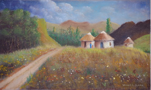 How to Draw Three Huts in Pastel