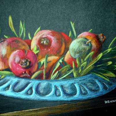 How to Draw Pomegranates in Bowl in Pastel