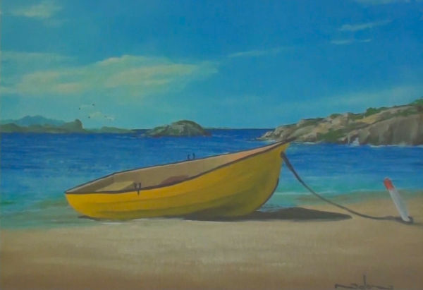 16-painting-with-complementary-colors-boat-on-beach-before boat on beach painting