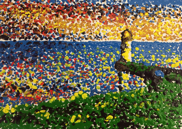12-pointillism-challenge-tutorial-seascape-painting seascape painted in pointillism style